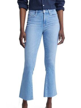 PAIGE Colette Raw Hem High Waist Crop Flare Jeans in Sky Touch Distressed